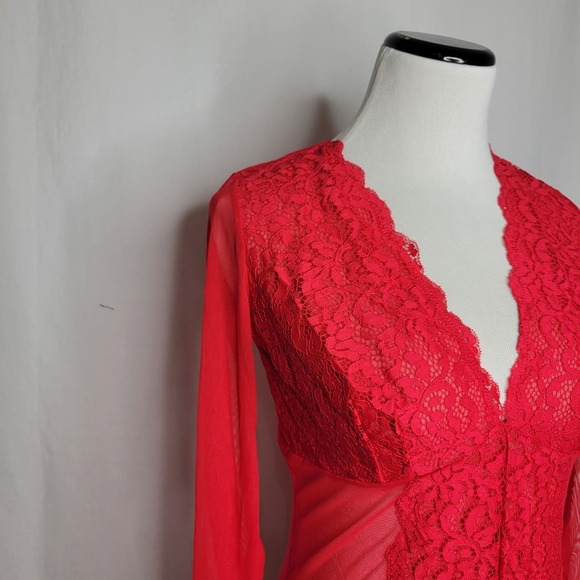 INC International Concepts Not So Basic LS Lace Mesh Bodysuit Red NWT $50 Large - Picture 7 of 12